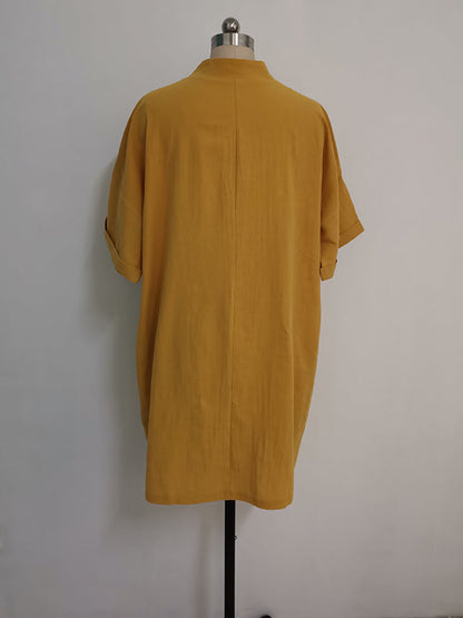 A-Line High Waisted Pockets Solid Color Split-Joint V-Neck Mini Dresses