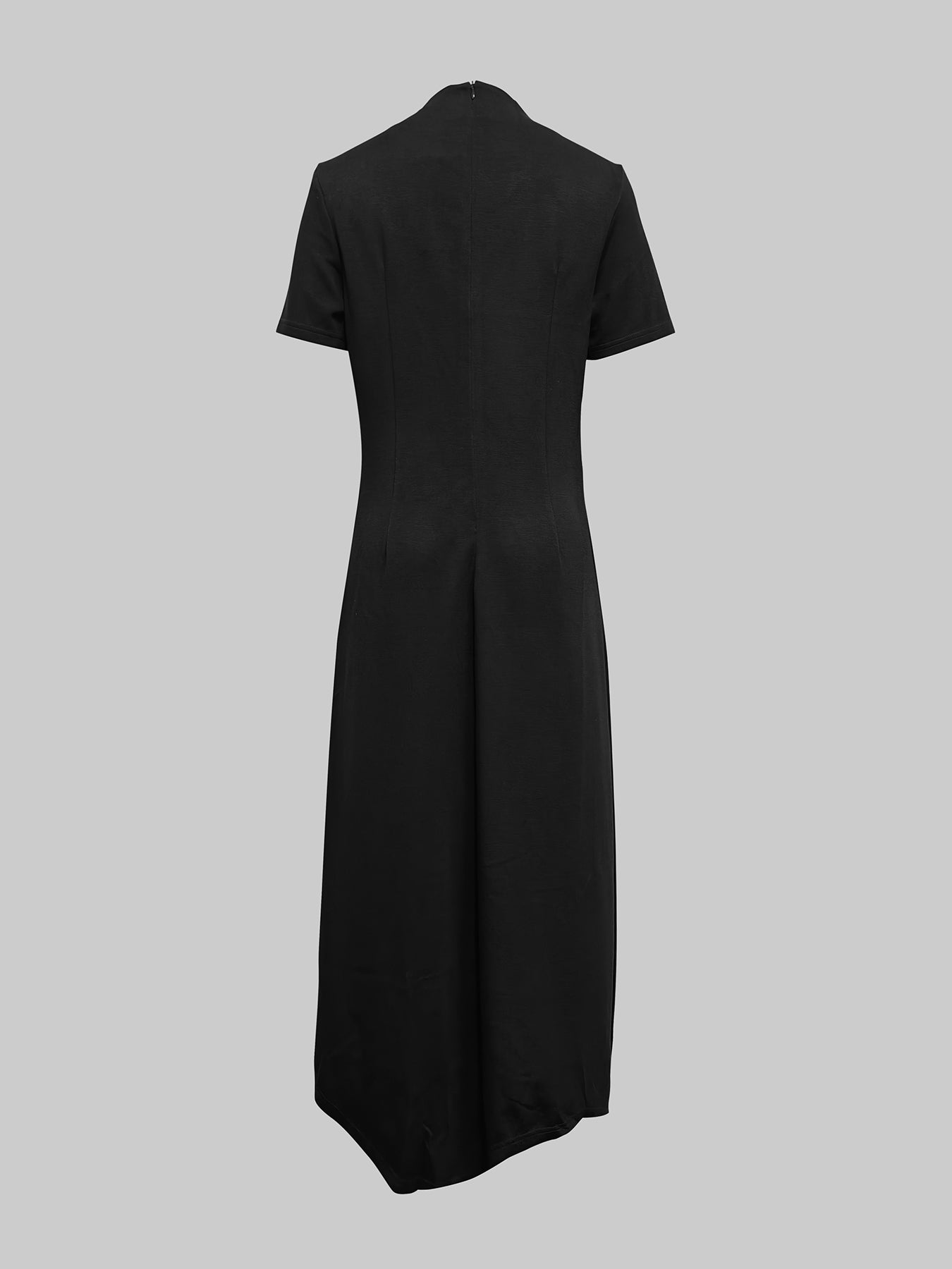 Robe longue boutonnée à manches courtes et col rond, couleur unie 