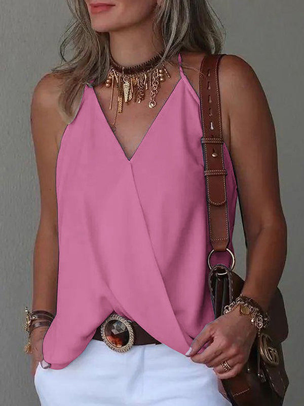 Loose Sleeveless Solid Color Spaghetti-Neck Vest Top PINK