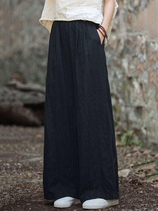 Elastische, einfarbige Hose mit weitem Bein 