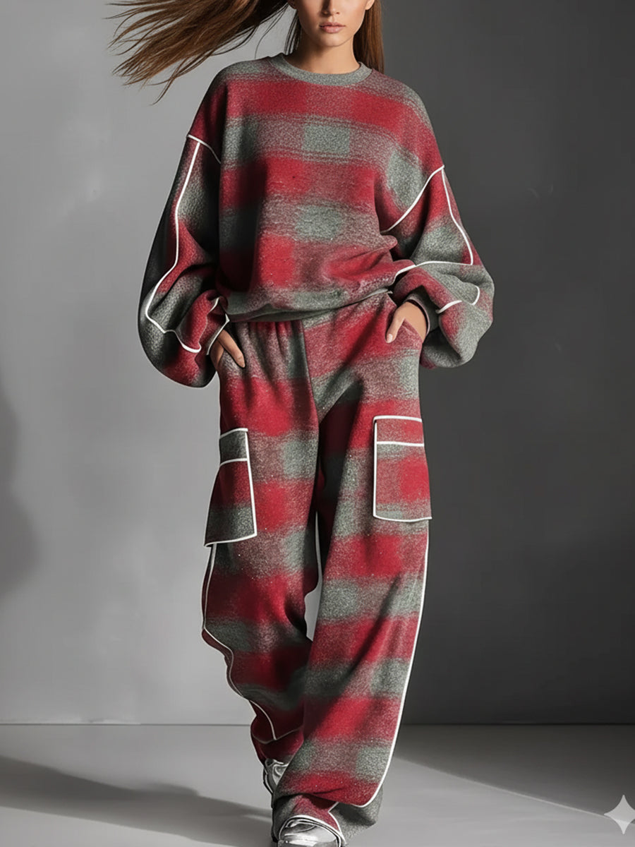 Loose Wide Leg Contrast Color Line Split-Joint Striped Pants