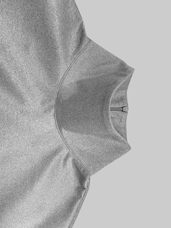 Robe longue ample à manches courtes et col montant, couleur unie 