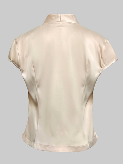 Cap Sleeve Loose Buttoned Solid Color V-Neck Vest Top