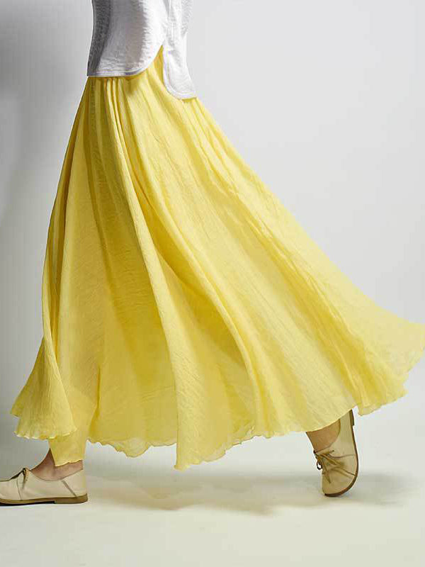 Casual A-Line Elastic Waist Solid Color Skirts YELLOW