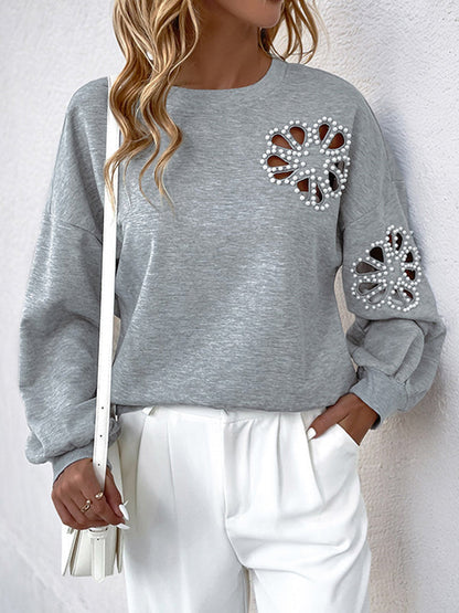 Loose Puff Sleeves Asymmetric Hollow Split-Joint Round-Neck Sweatshirt Tops