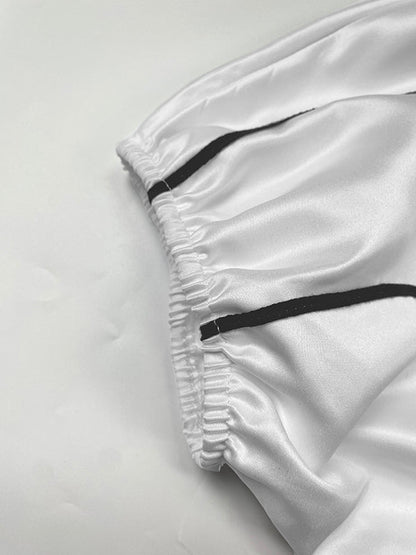 Half Sleeves Loose Elasticity Printed Split-Front Stand Collar Maxi Dresses