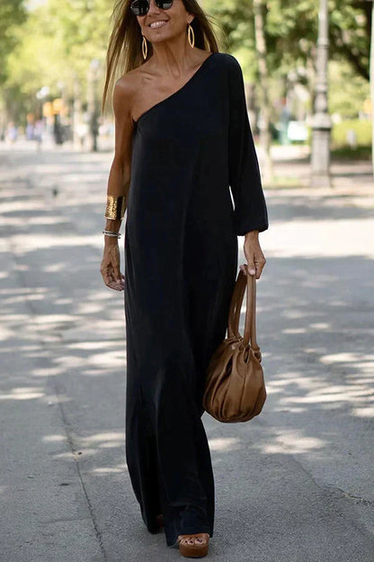Sloane | Women's One Shoulder Maxi Dress Long Sleeve Side Split