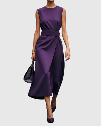 Vera | Women's Sleeveless Midi Dress Round Neck Twist Waist
