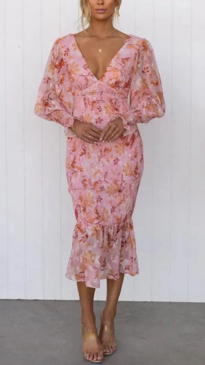 Gabrielle | Women's Floral Flowy Draped Dress Evening