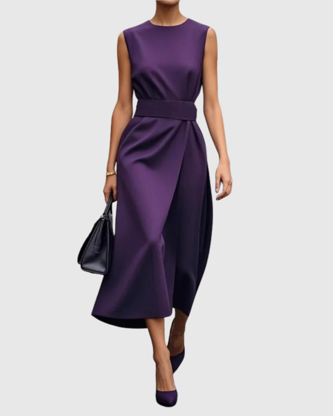 Vera | Women's Sleeveless Midi Dress Round Neck Twist Waist