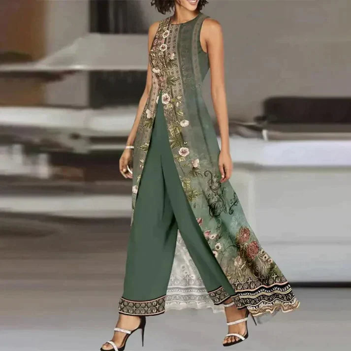 Isla | Women's Floral Print Two-Piece Wide Leg Pants Set