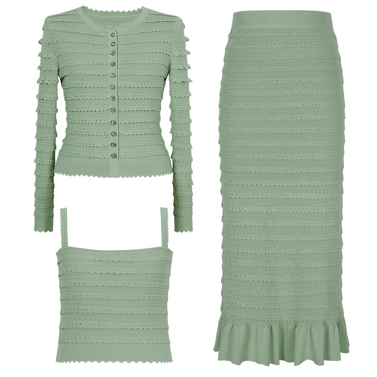 EDNA Knit Top and Cardigan with Midi Skirt Set
