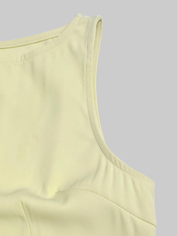 Sleeveless Gauze Pleated Solid Color Split-Joint Boat Neck Evening Dresses Maxi Dresses