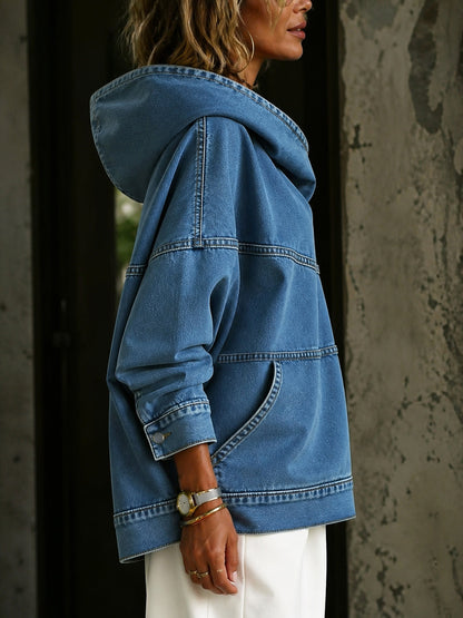 Split-Joint Solid Color Pockets Loose Long Sleeves Hooded Hoodies&sweatshirt Tops