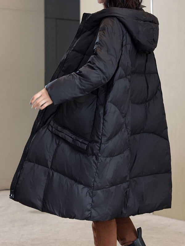 Daunenmantel mit langen Ärmeln, lockeren Taschen, einfarbiger Split-Joint-Kapuze 