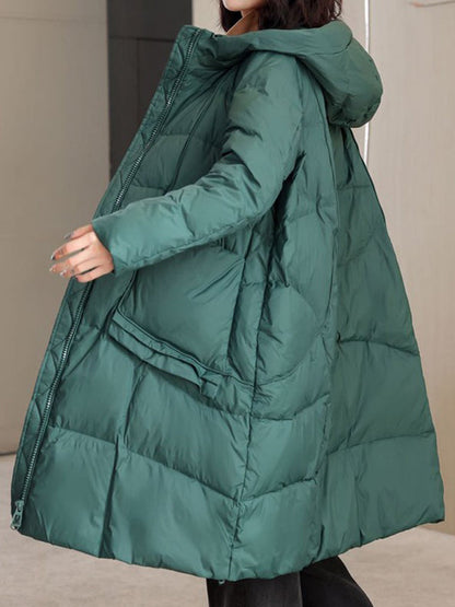 Daunenmantel mit langen Ärmeln, lockeren Taschen, einfarbiger Split-Joint-Kapuze 
