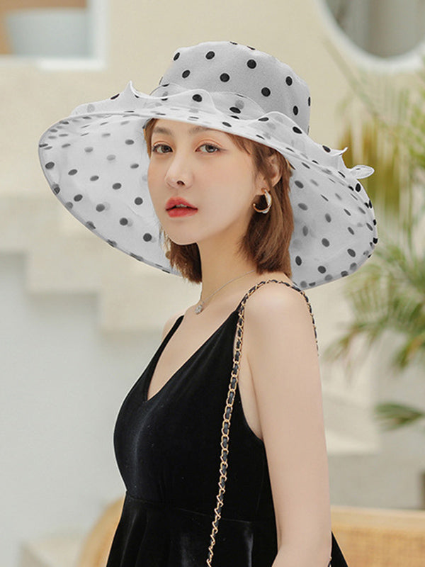 Flower Shape Gauze Polka Dot See-Through Split-Joint Sun Hat