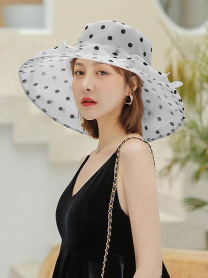 Flower Shape Gauze Polka Dot See-Through Split-Joint Sun Hat