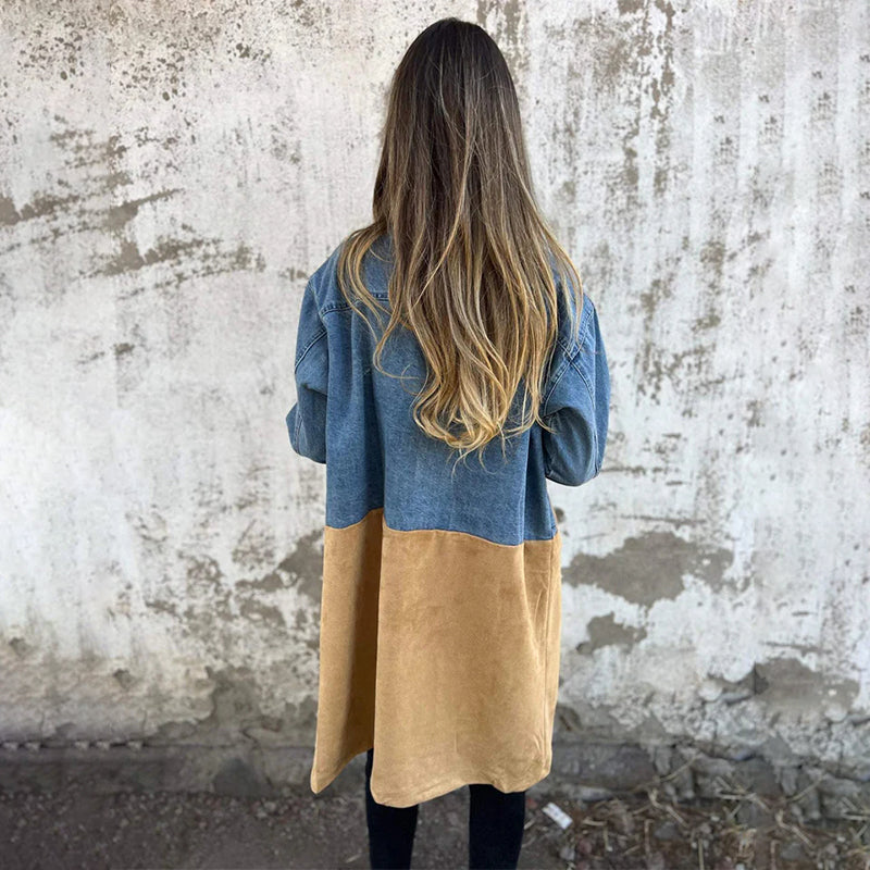Lapel Denim Patchwork Design Jacket