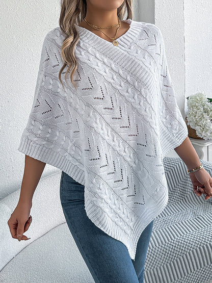 Half Sleeves Loose Solid Color V-Neck Cape