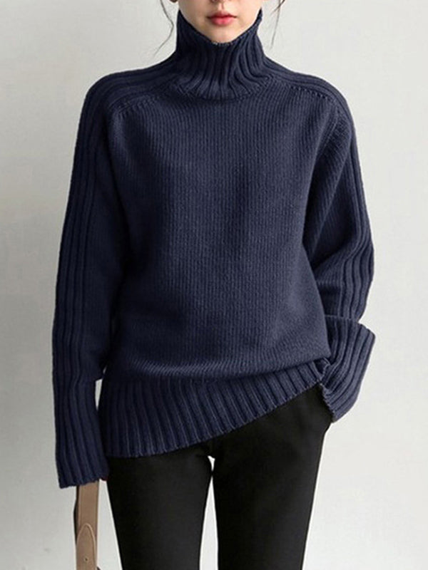 Simple Turtleneck Sweater DEEP BLUE FREE SIZE