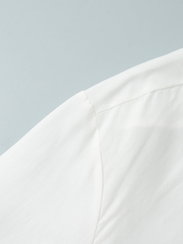 Loose Puff Sleeves Pleated Solid Color Split-Joint Lapel Blouses&Shirts Tops