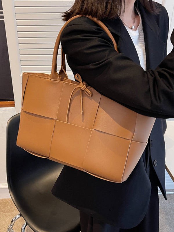 Solid Color Split-Joint Woven Shoulder Bags Handbags