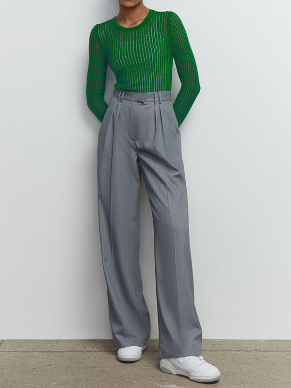 Langärmlige, schmale, durchsichtige T-Shirts mit geteiltem Rundhalsausschnitt 