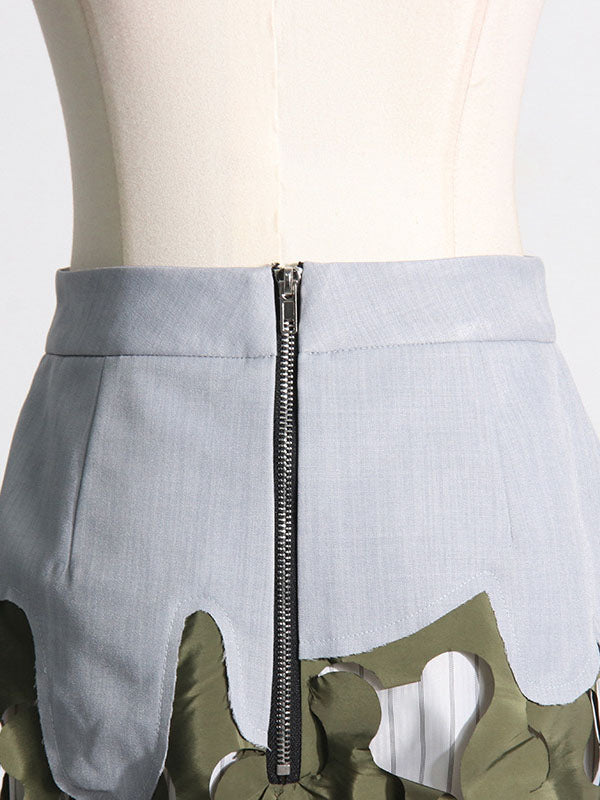 Jupe taille haute ample asymétrique fendue avec fermeture éclair latérale 