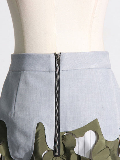 Jupe taille haute ample asymétrique fendue avec fermeture éclair latérale 