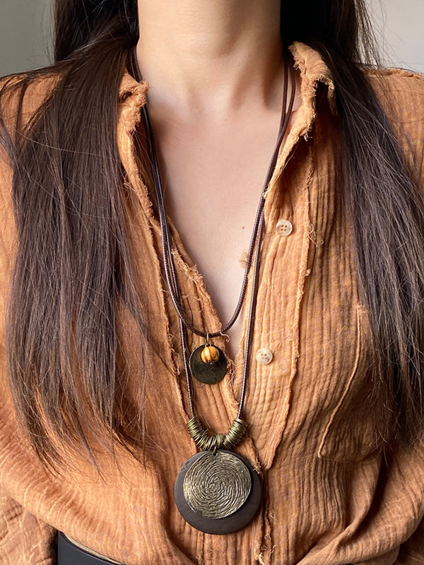 Double Layered Geometric Necklaces Accessories COPPER One_size