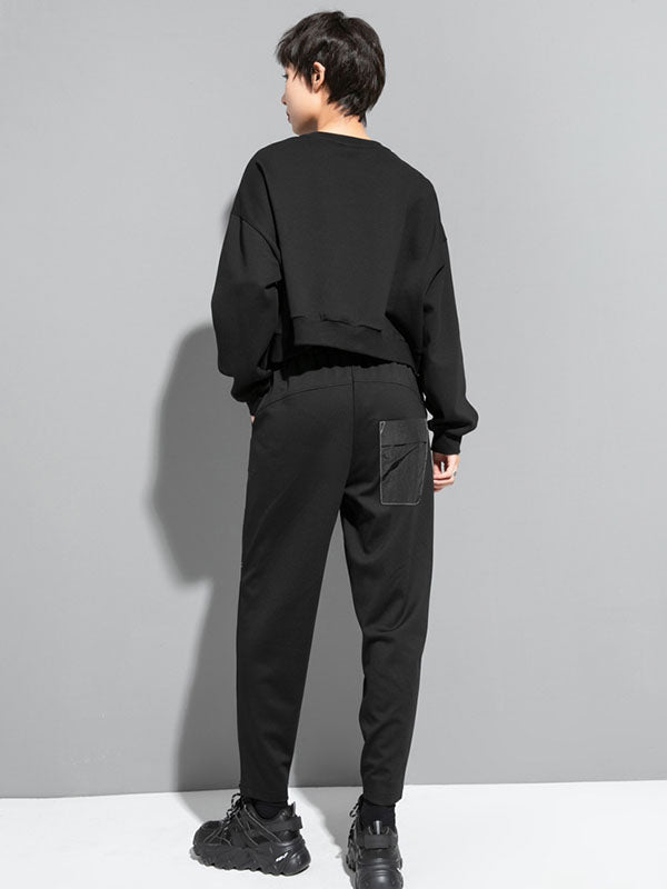 Original Creation Sweatshirt-Oberteile mit lockeren Fledermausärmeln, kontrastfarbenem Split-Joint und Rundhalsausschnitt 