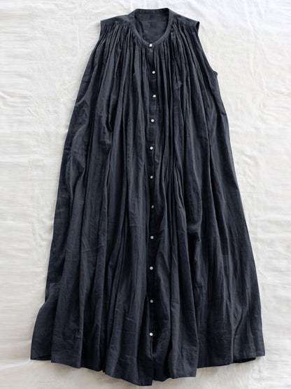 Loose Sleeveless Pleated See-Through Round-Neck Midi Dresses