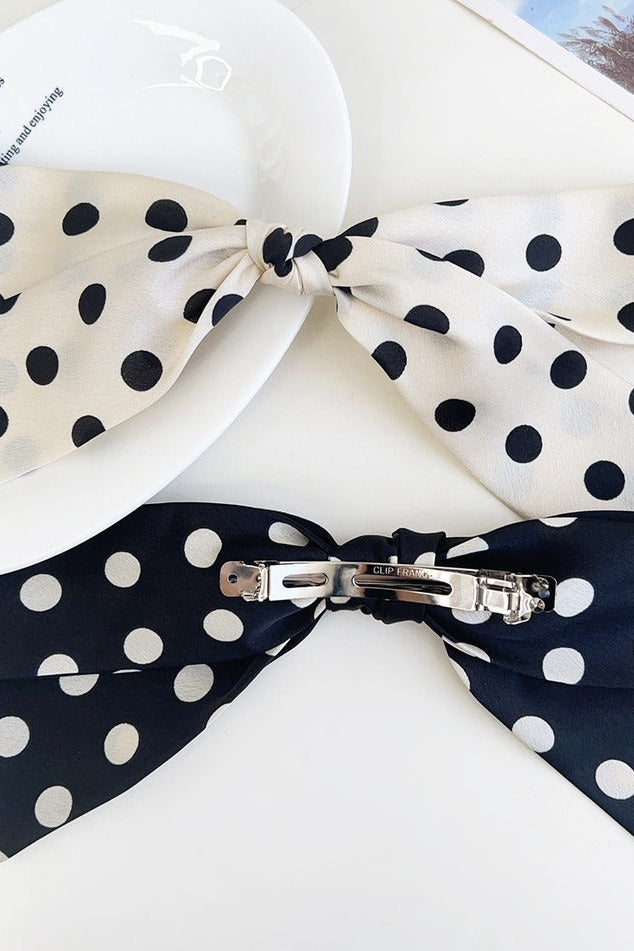 Polka Dot Ribbon Bow French Barrette Clip