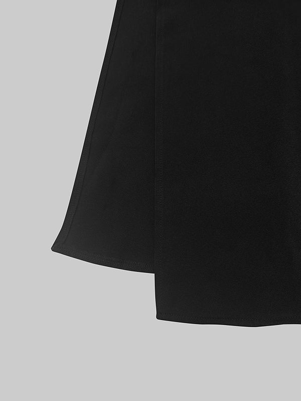 Long Sleeves Buttoned See-Through Solid Color Split-Side Lapel Maxi Dresses Shirt Dress