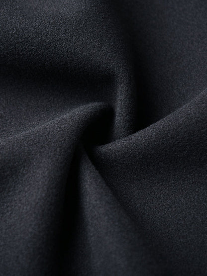 Long Sleeves Loose Buttoned Contrast Color Pockets Stand Collar Woolen Coat