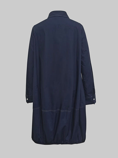 Long Sleeves Loose Buttoned Pockets Solid Color Lapel Midi Dresses