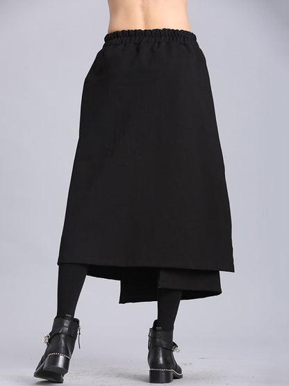 Raised Bands Split-Joint Asymmetric Black Empire Skirt