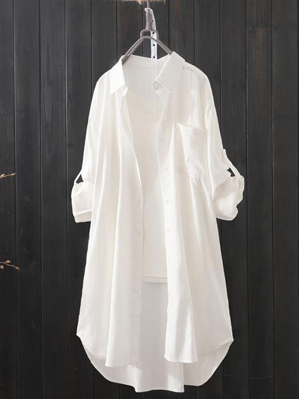 Chemises à manches longues et revers de couleur unie 