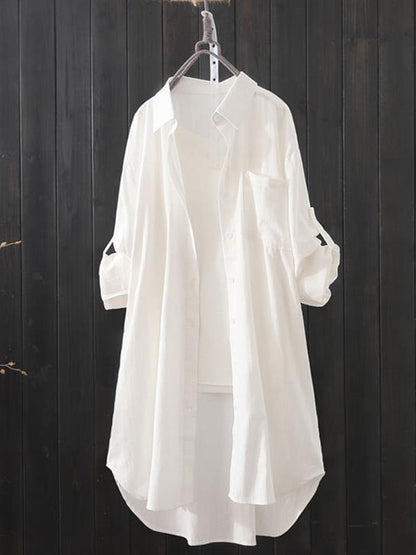 Chemises à manches longues et revers de couleur unie 