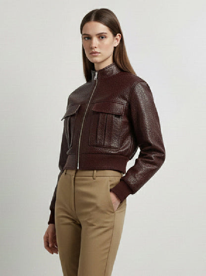 Long Sleeves Pockets Zipper High Neck Jackets Outerwear