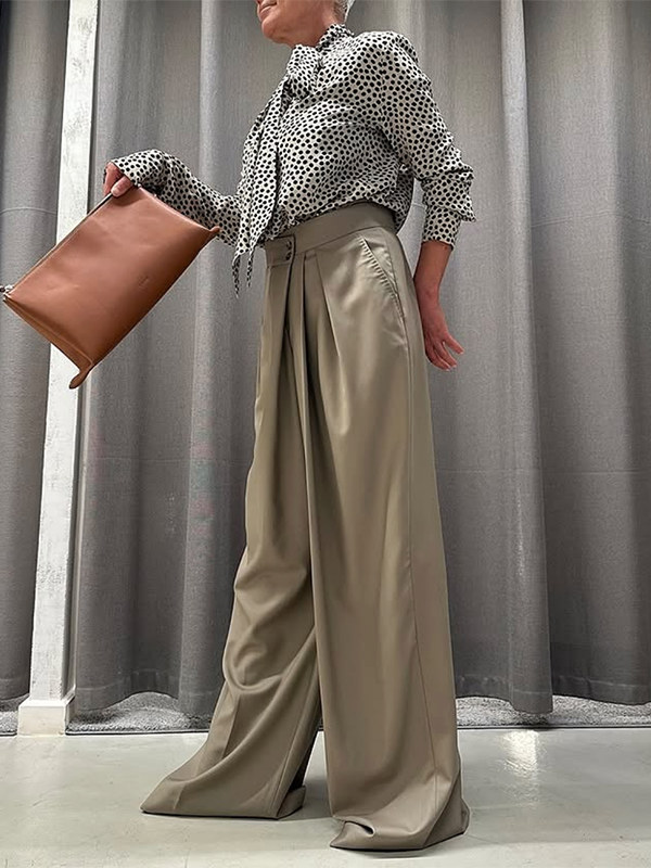 Long Sleeves Loose Polka-Dot Stand Collar Blouses&Shirts Tops