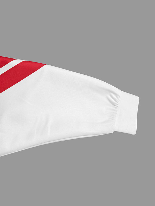 Long Sleeves Loose Split-Joint Striped Zipper Stand Collar Jackets Outerwear