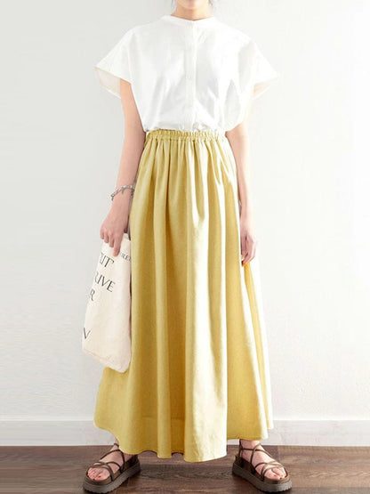 A-Line Loose Elasticity Solid Color Skirts Bottoms