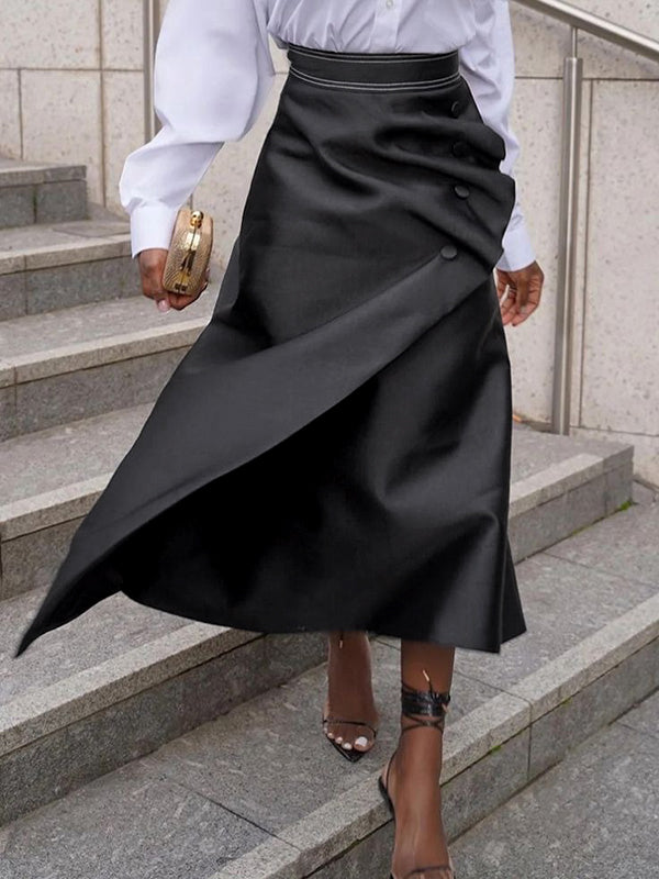 A-Line Loose Asymmetric Buttoned Pleated Split-Joint Skirts