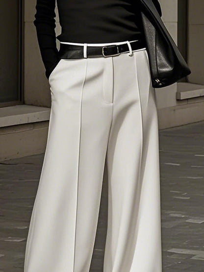 Loose Wide Leg No Belt Solid Color Zipper Casual Pants Bottoms Trousers