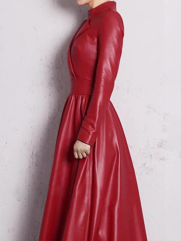 Long Sleeves Hollow Solid Color High-Neck Maxi Dresses