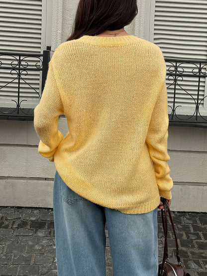 Solid Color Loose Long Sleeves Round-neck Sweater Tops