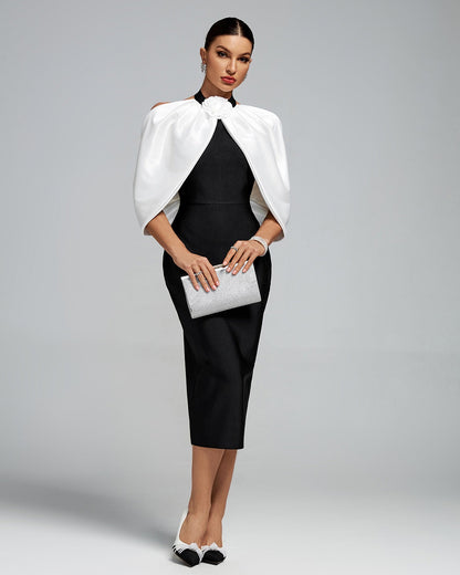 ESTEFANIA Open Back Draped Flower Midi Bandage Dress