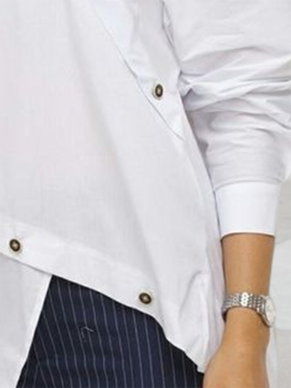 Split-front Buttoned Asymmetric Long Sleeves Blouses&shirts Tops